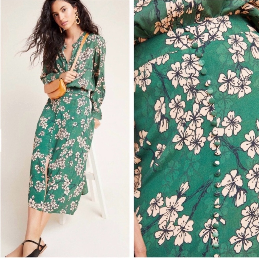 NWOT Kachel x Anthropologie green floral skirt sz 8 - Picture 2 of 5